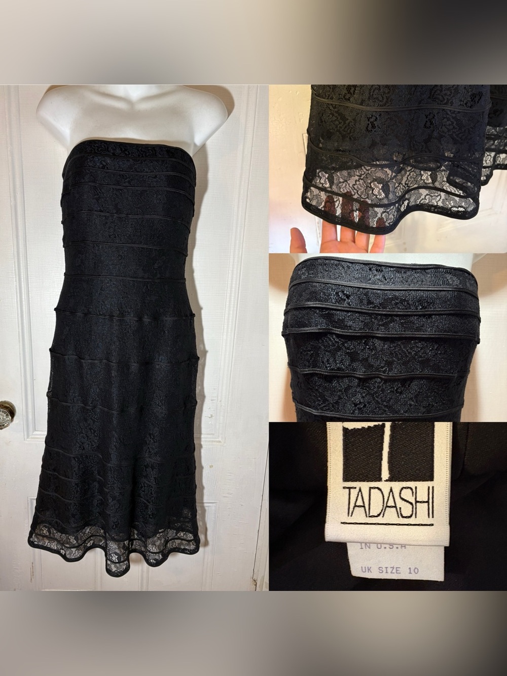 Tadashi vintage y2k Strapless black lace gala cocktail event dress medium/10